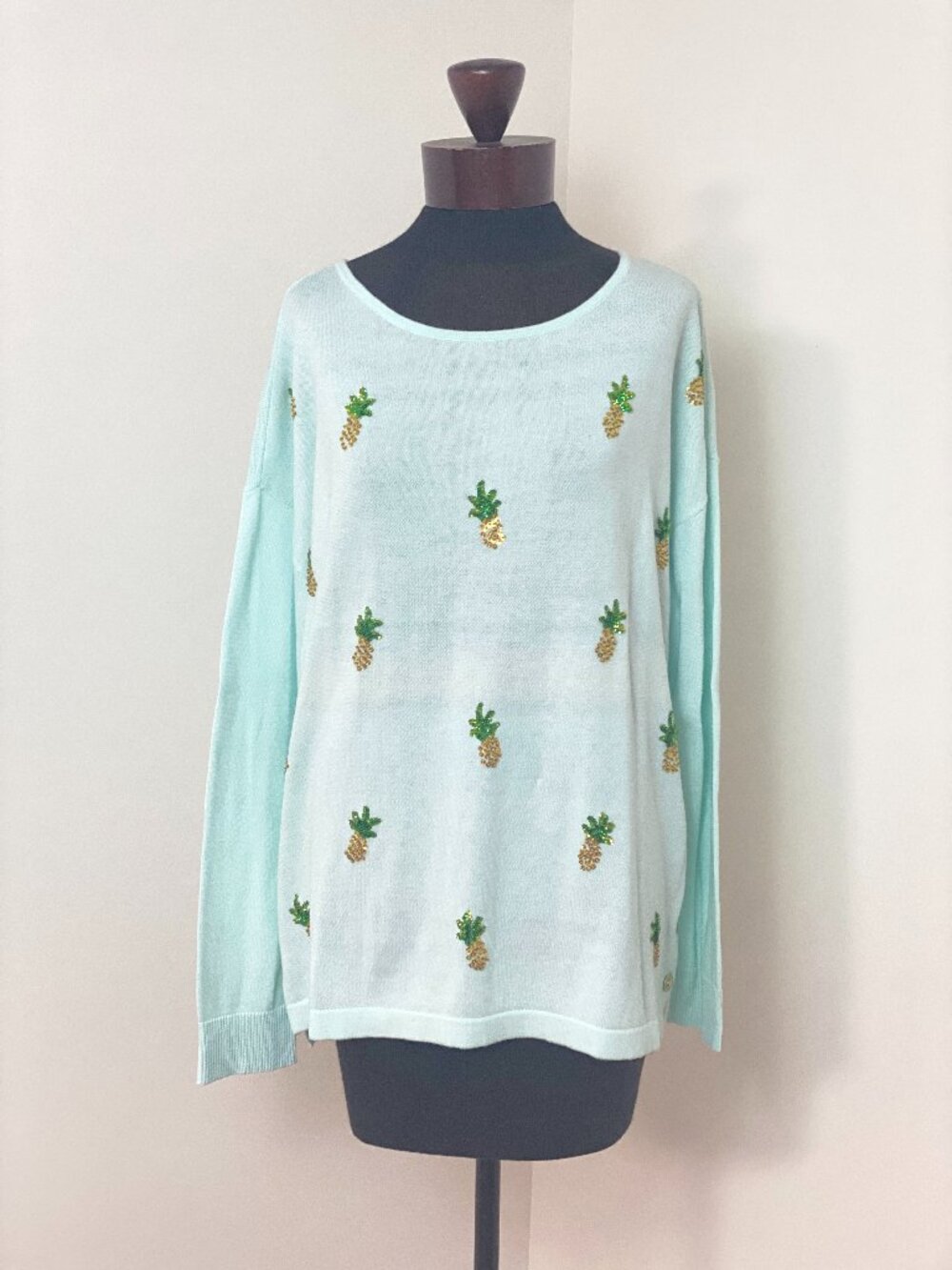 Lilly Pulitzer Caralynn Sequin Pineapple Sweater Whisper Blue L